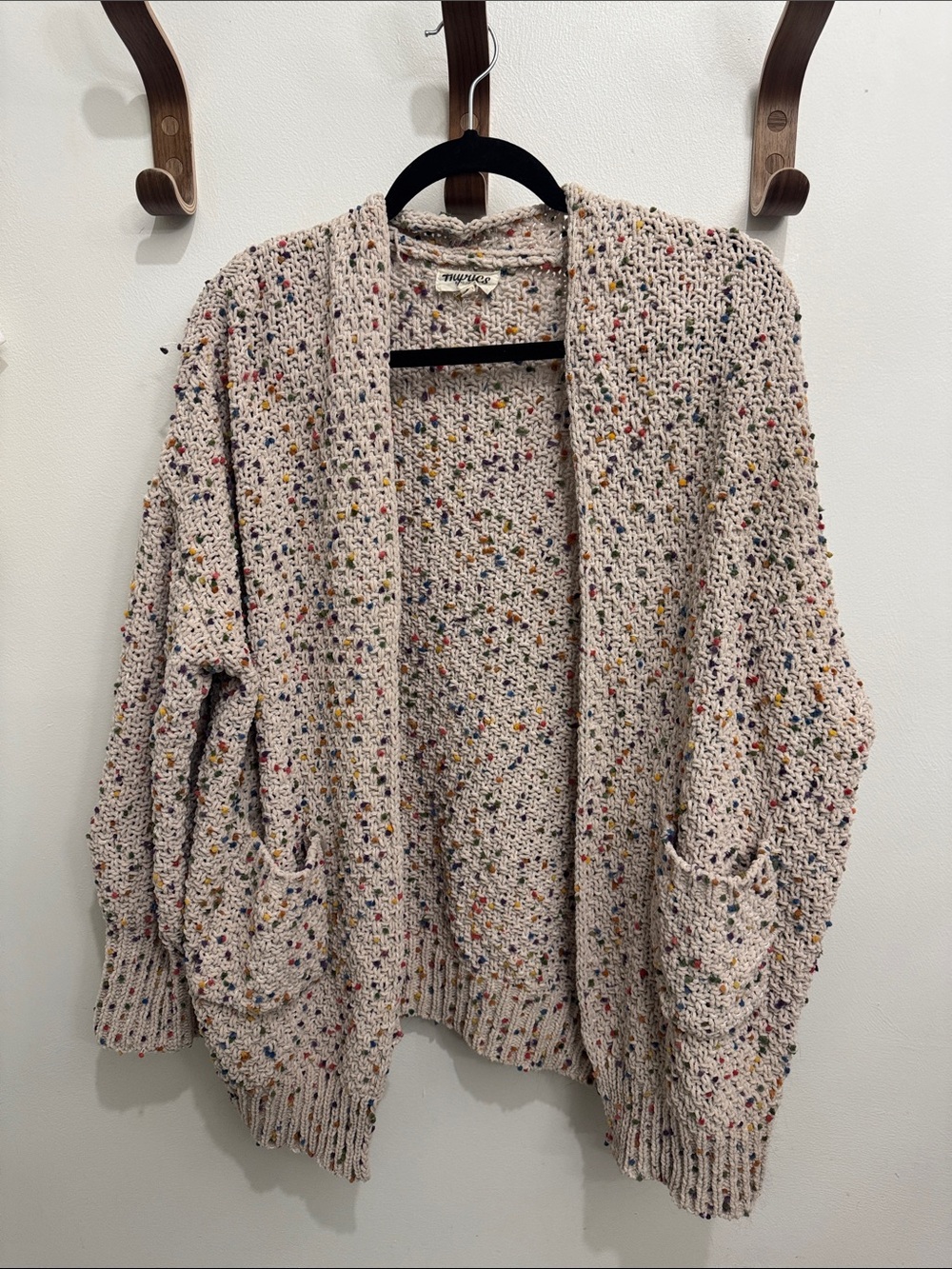 Open-Front Speckled Knit Cardigan Sweater - Cream Multi